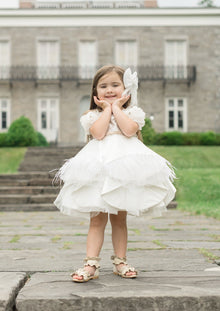 Constanza White Ceremony Dress with Champagne Bow | White