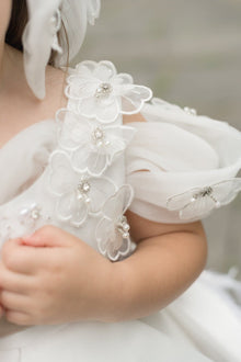 Constanza White Ceremony Dress with Champagne Bow | White