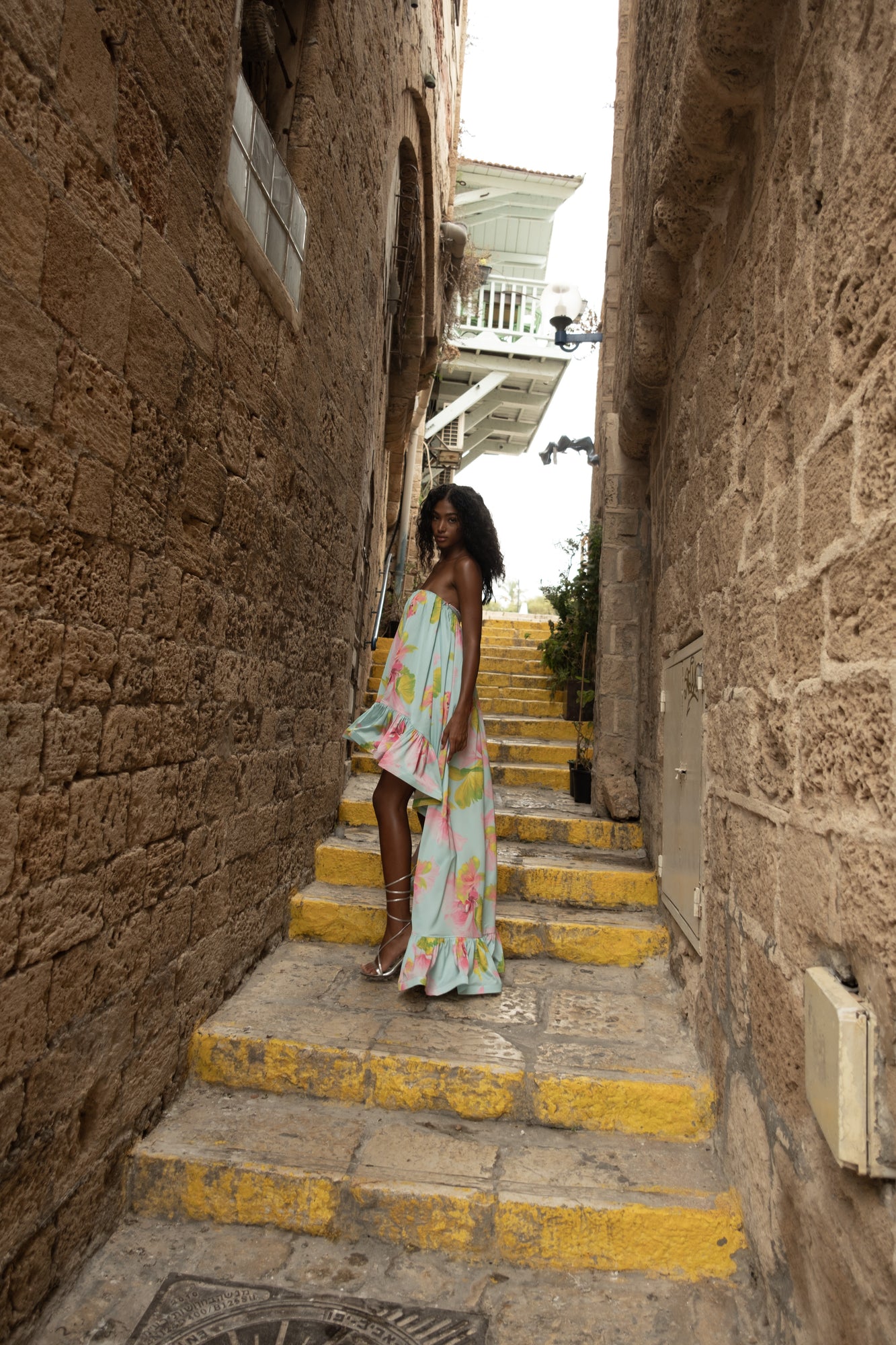 Hemant & Nandita | Mina Floral High Low Dress | Blue