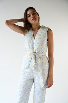Carrington Quilted Wrap Vest | Blue Toile