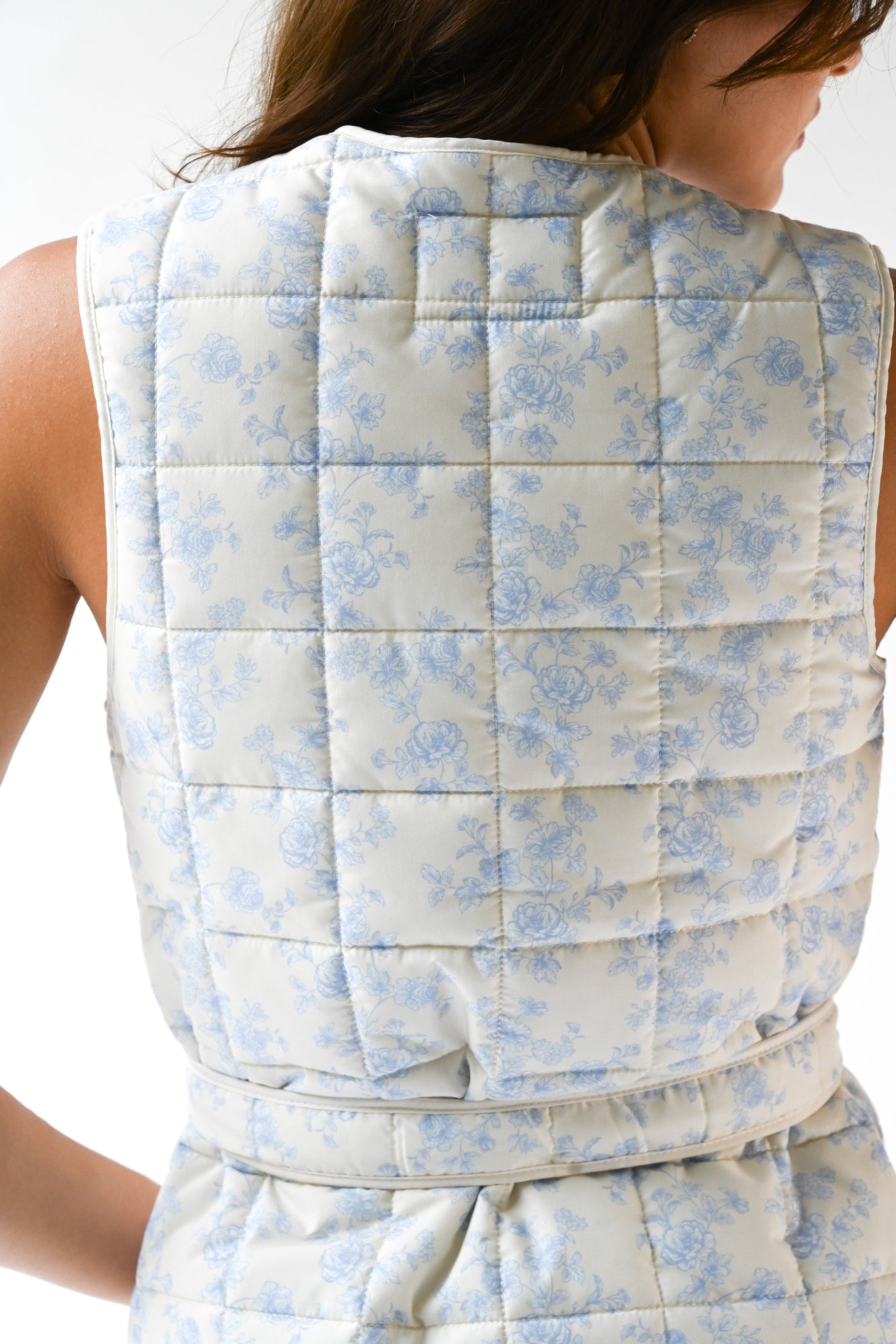 Carrington Quilted Wrap Vest | Blue Toile