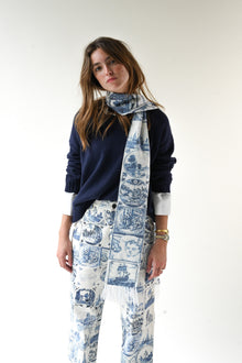 Delft Knit Scarf | White & Blue