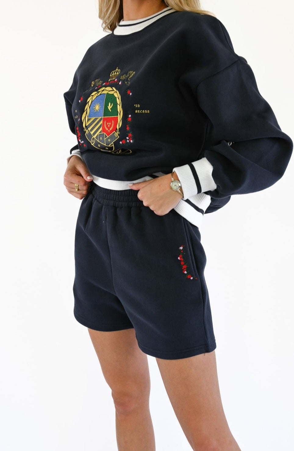 Herald Floral Sweat Shorts | Navy