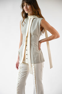 Lila Linen Scarf Top | Gray & Ivory