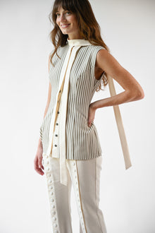 Lila Linen Scarf Top | Gray & Ivory