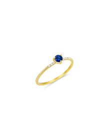Dainty Blue Sapphire Diamond Ring | 14K Yellow Gold