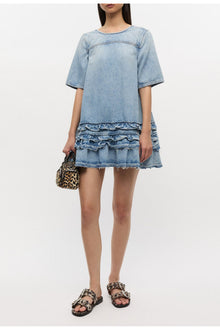 Denim Feminine Buckle Two Strap Sandals | Leopard