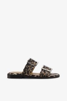 Denim Feminine Buckle Two Strap Sandals | Leopard