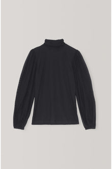 Dot Mesh Rollneck Top | Black