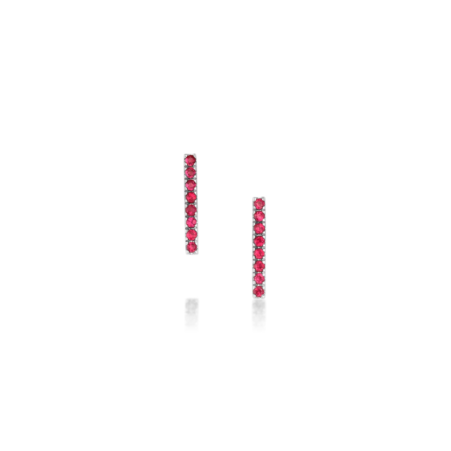 Women | Ruby Pavé Bar Studs | 14k White Gold