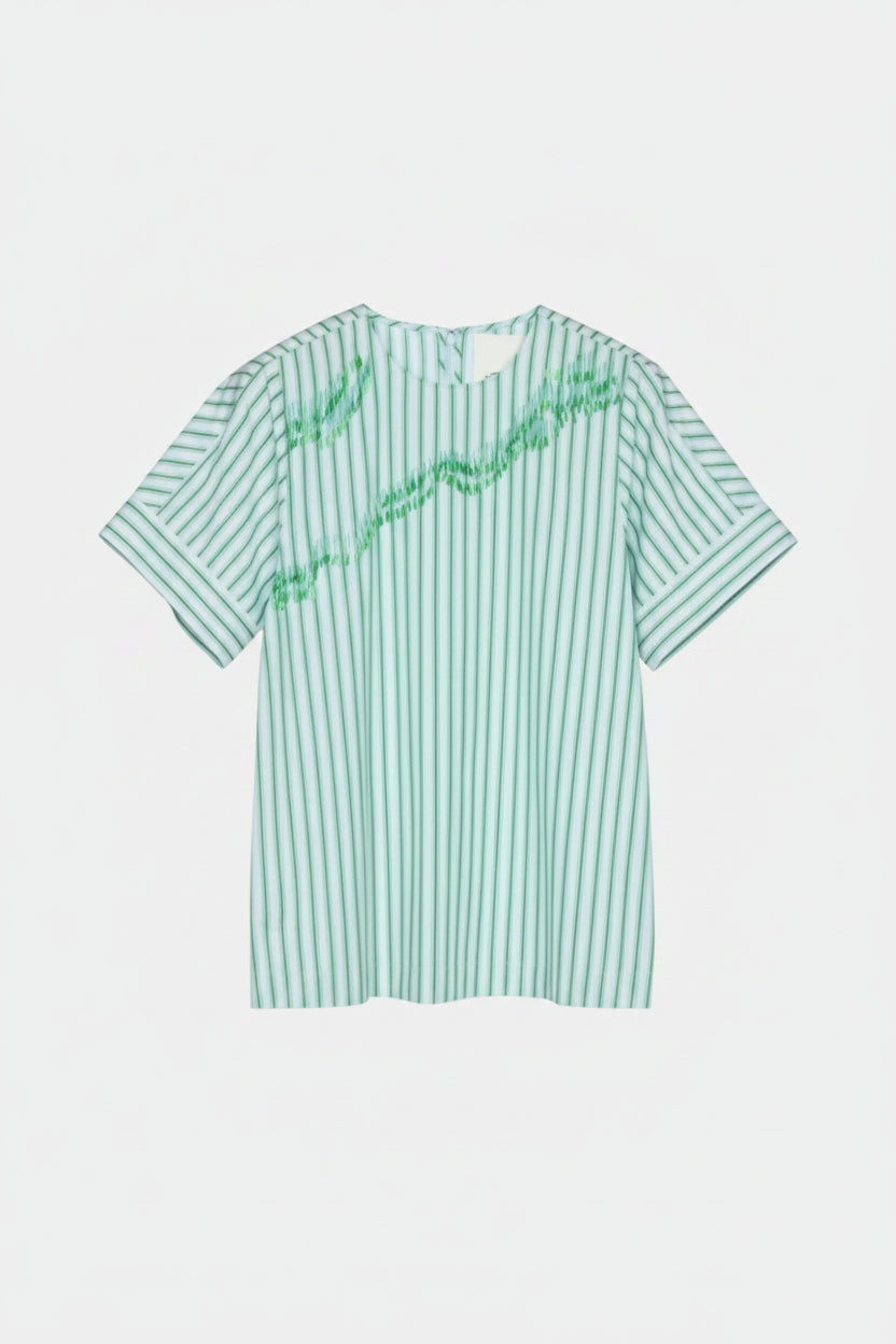 Short Sleeve Top with Zebra Embellishment | Ice Blue/Green Stripe