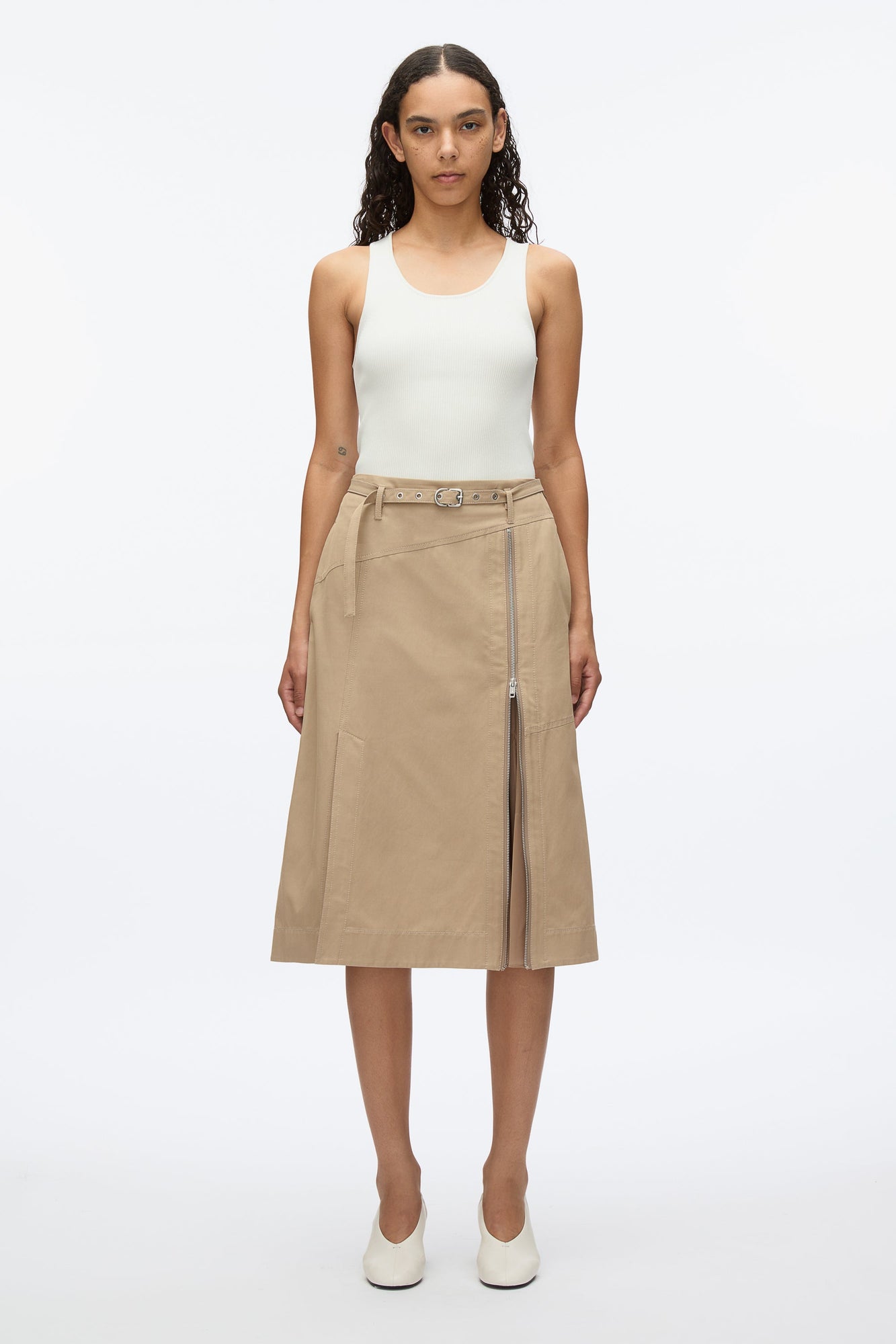 Utility Skirt with Zip Chiffon Godet | Khaki