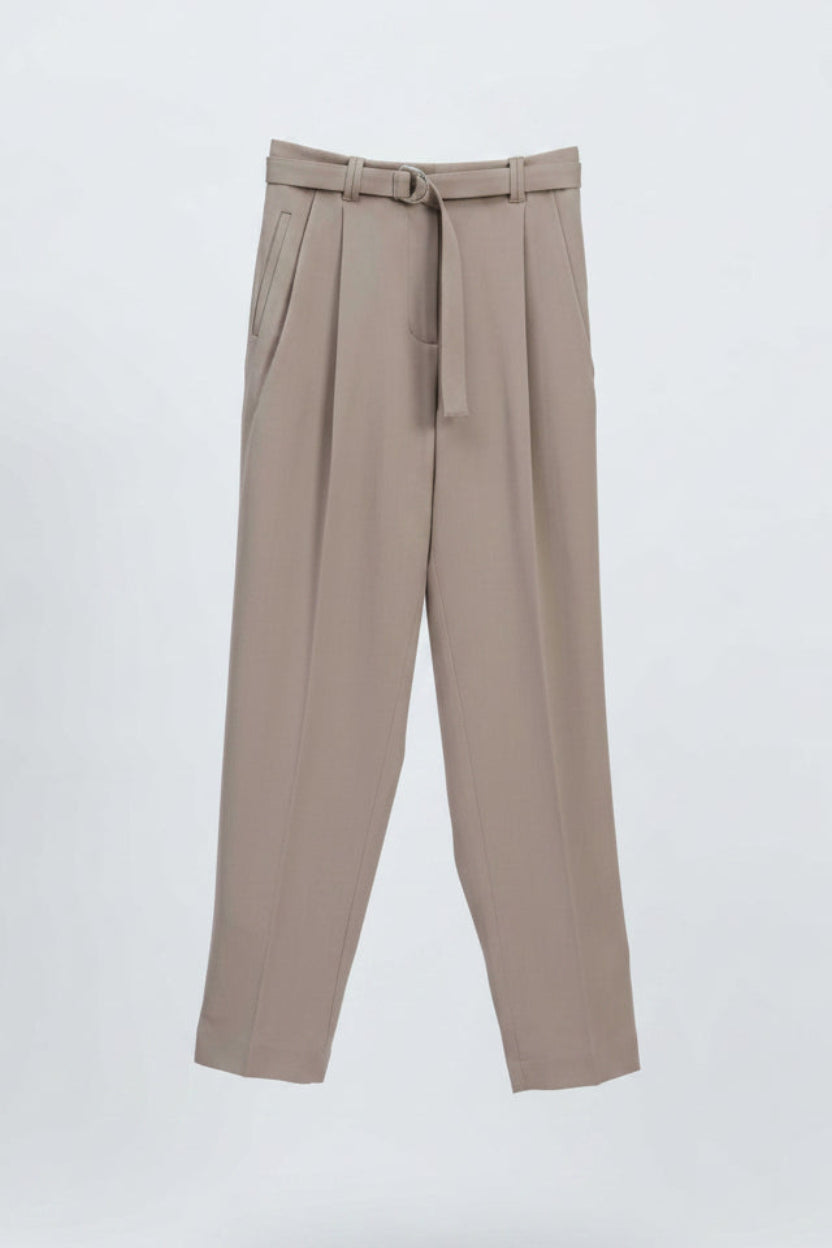 Double Pleat Tapered Trouser | Stone Grey