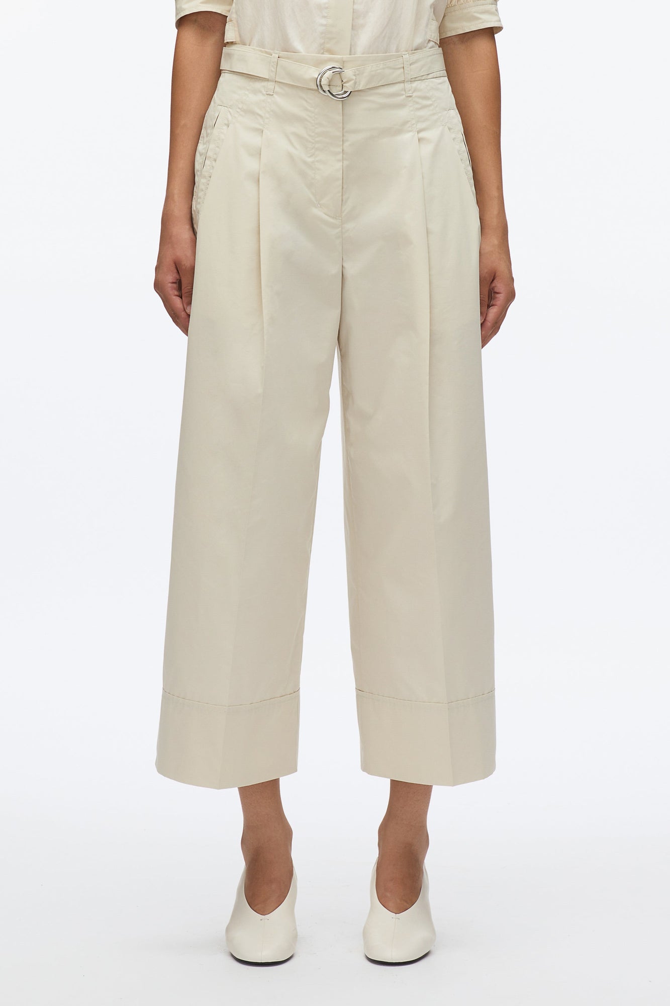 Double Pleat Wide Cropped Pant | Stone