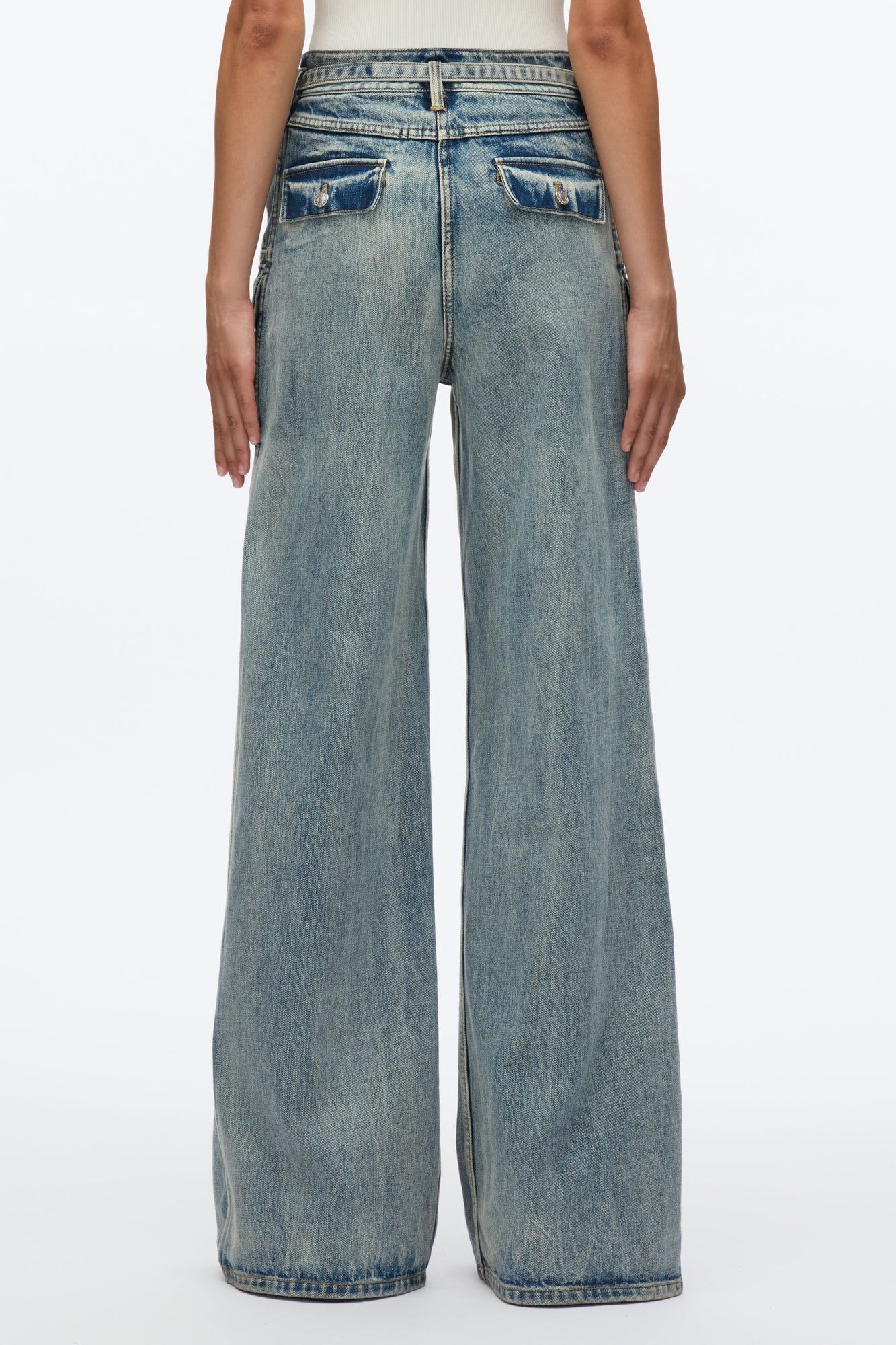 Cargo Wide Leg Belted Jeans | Washed Indigo
