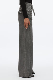 Cargo Wide Leg Belted Jeans | Washed Grey