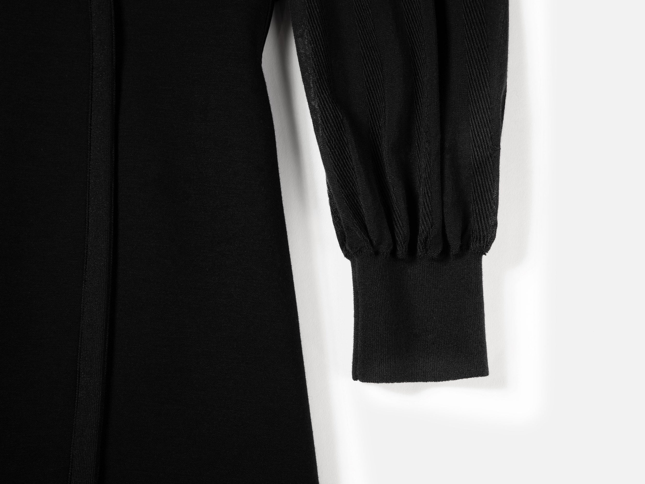 V-Neck Sheer Textured Sleeve Midi Dress | Black