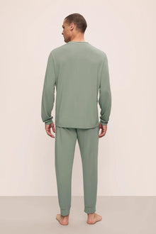 Model is wearing Henry TENCEL Modal Long PJ Set in Eucalyptus