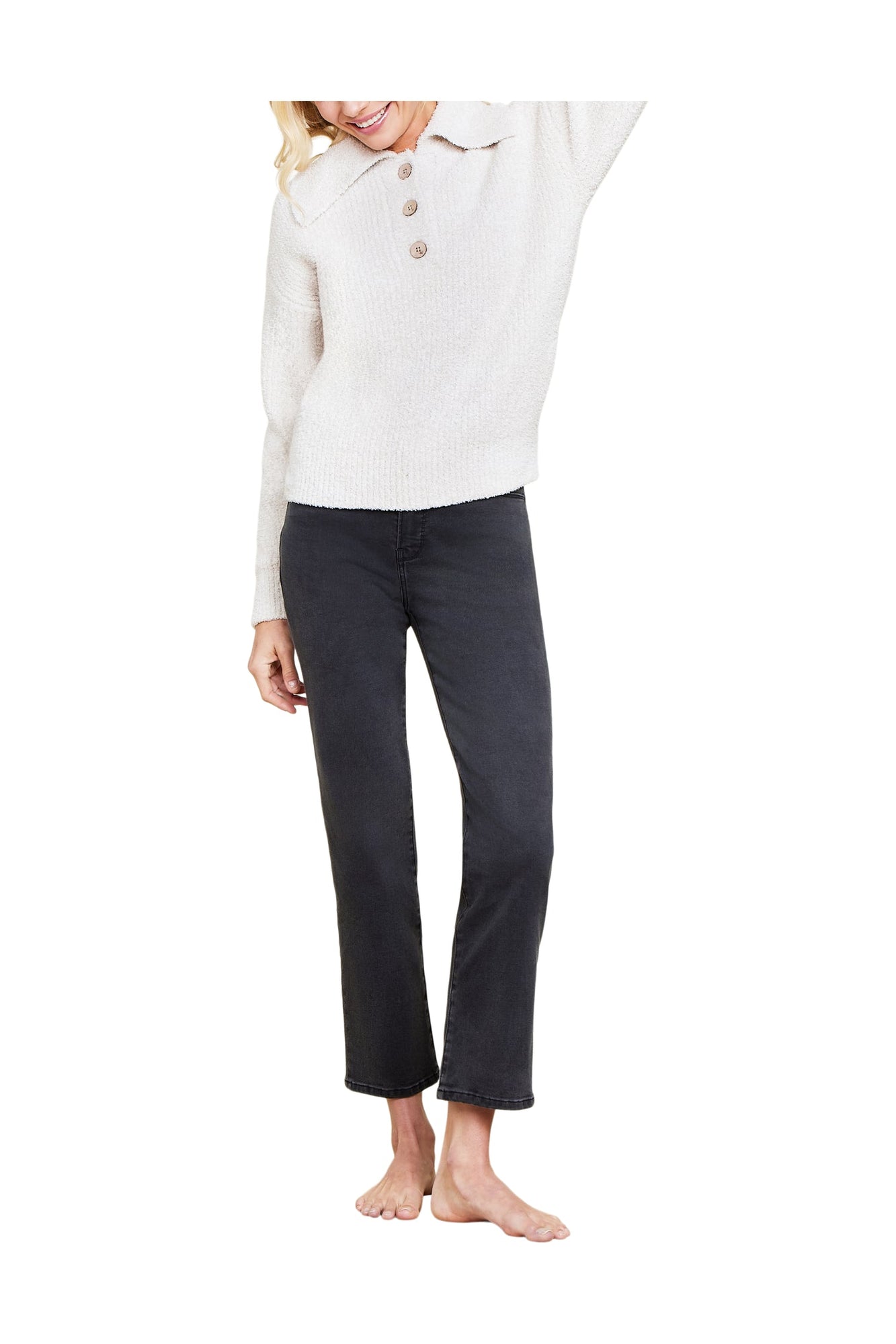 Womens | Cozychic Button Pullover | He Stone/Cream