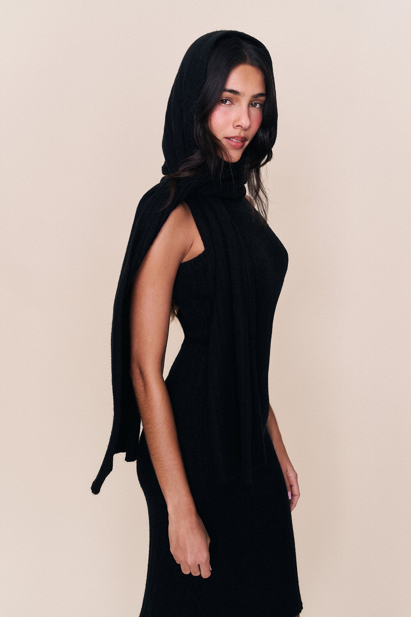 Womens | Hooded Knit Dress | Black