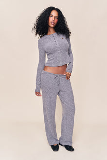 Womens | Lana Ribbed Relaxed Pant | Gunmetal