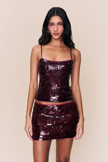 Womens | Paillette Mini Skirt | Merlot
