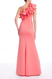 Badgley Mischka | 3D Bow One Shoulder Column Gown | Coral