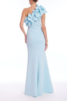 Badgley Mischka | 3D Bow One Shoulder Column Gown | Hydra Blue