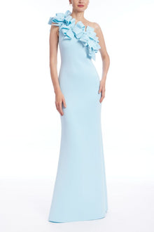 Badgley Mischka | 3D Bow One Shoulder Column Gown | Hydra Blue