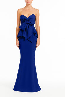 Badgley Mischka | Strapless Bow Peplum Gown | Blueberry