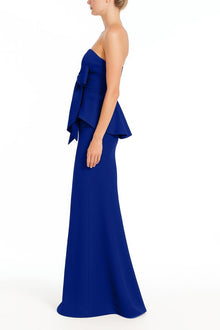 Badgley Mischka | Strapless Bow Peplum Gown | Blueberry