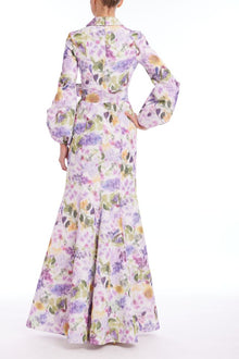 Badgley Mischka | Floral Long Sleeve Shirt Gown | Lilac Multi