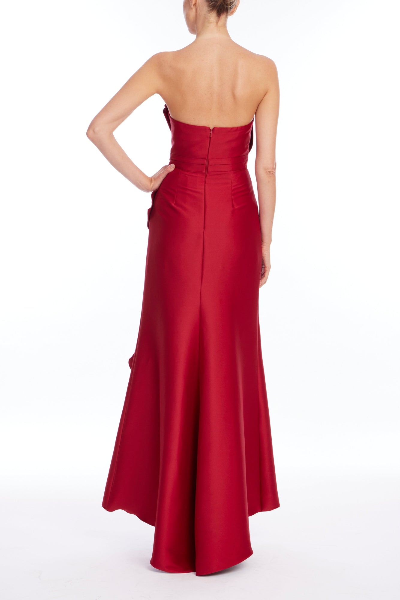 Badgley Mischka | Cascade Ruffle One-Shoulder Mikado Gown | Red