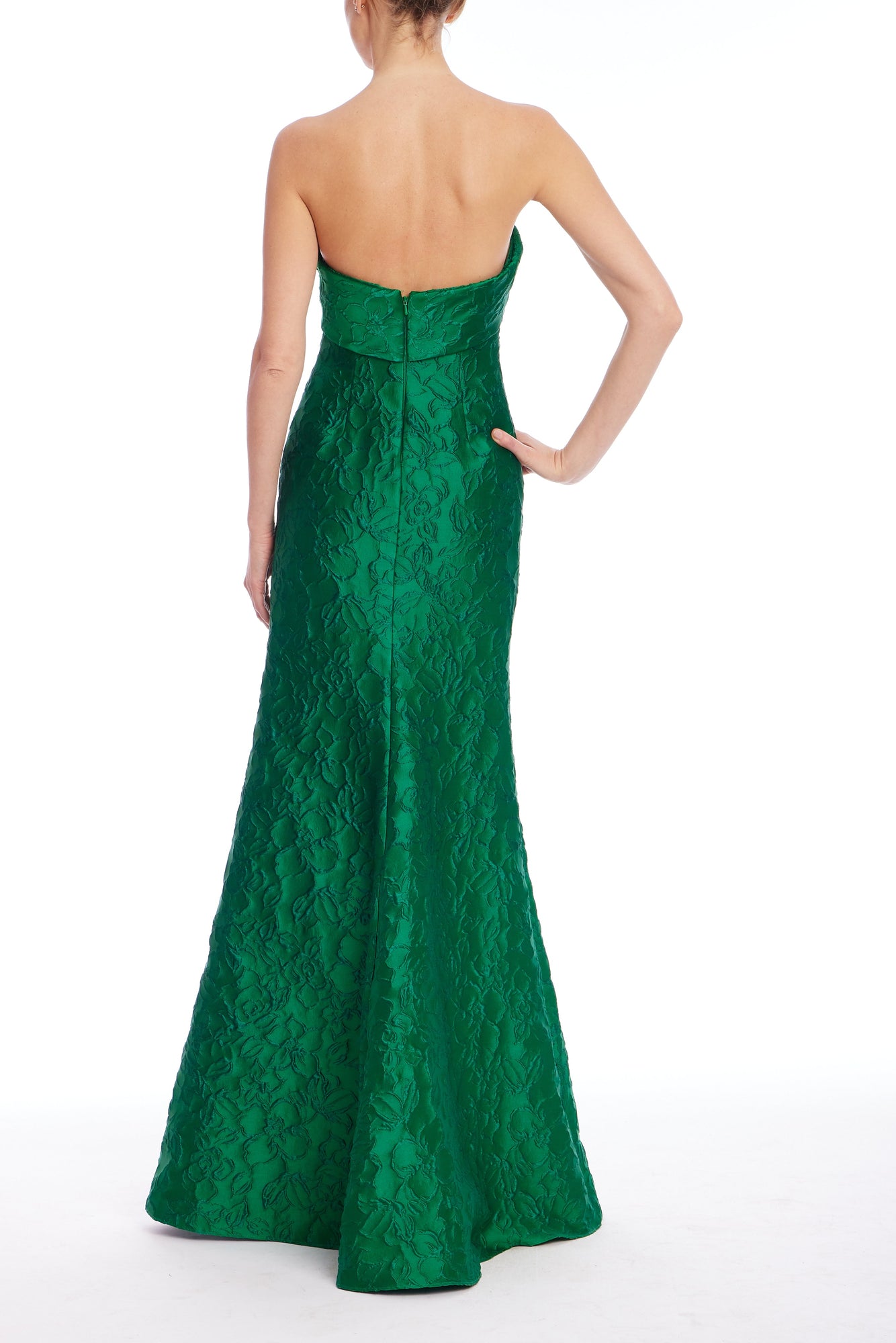 Badgley Mischka | Emerald Green Strapless Floral Jacquard Mermaid Gown | Emerald