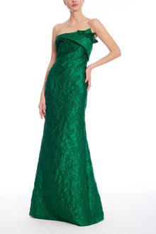 Badgley Mischka | Emerald Green Strapless Floral Jacquard Mermaid Gown | Emerald