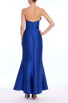 Badgley Mischka | Strapless Mermaid Gown with Architectural Bodice | Cobalt