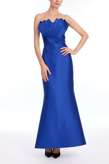 Badgley Mischka | Strapless Mermaid Gown with Architectural Bodice | Cobalt