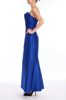 Badgley Mischka | Strapless Mermaid Gown with Architectural Bodice | Cobalt