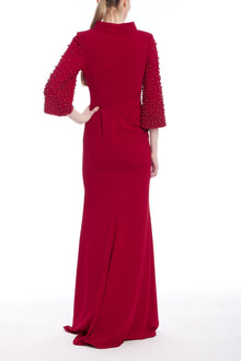 Badgley Mischka | Pearl Sleeve Mock Neck Gown | Ruby