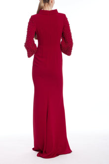 Badgley Mischka | Pearl Sleeve Mock Neck Gown | Ruby