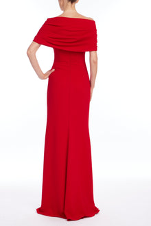 Badgley Mischka | Off Shoulder Pleated Gown | Red