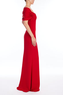Badgley Mischka | Off Shoulder Pleated Gown | Red