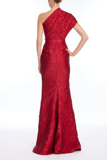 Badgley Mischka | One Shoulder Jacquard Gown | Ruby
