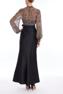 Badgley Mischka | Leopard Print Organza Mermaid Gown with Black Skirt | Black