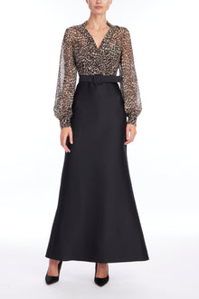 Badgley Mischka | Leopard Print Organza Mermaid Gown with Black Skirt | Black