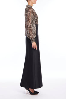 Badgley Mischka | Leopard Print Organza Mermaid Gown with Black Skirt | Black