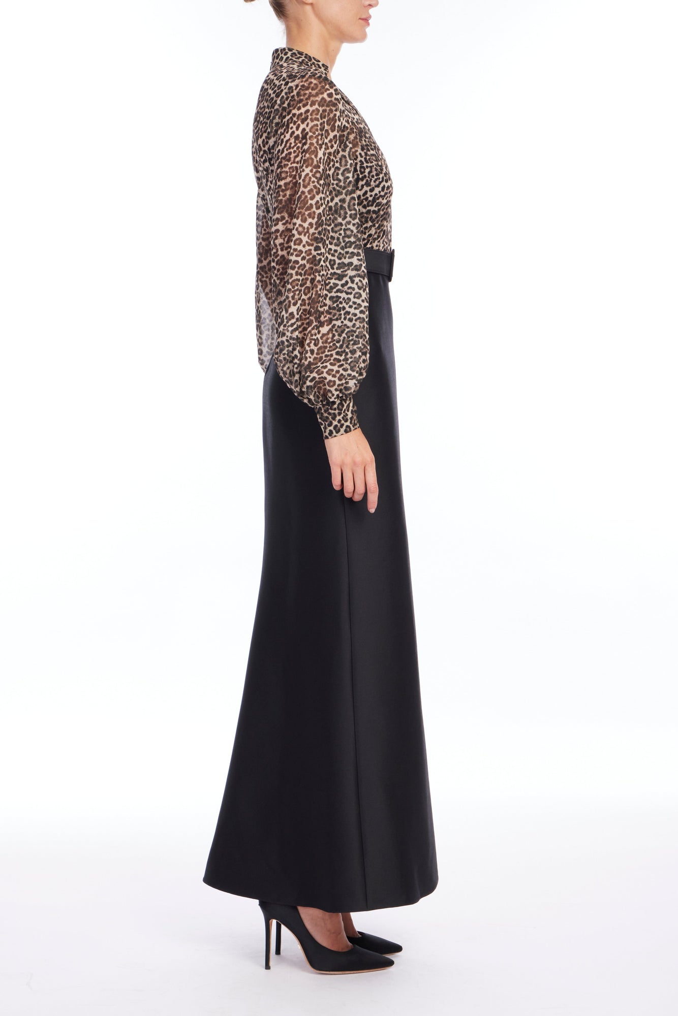Badgley Mischka | Leopard Print Organza Mermaid Gown with Black Skirt | Black