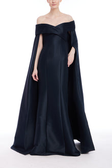 Badgley Mischka | Off Shoulder Cape Gown | Navy