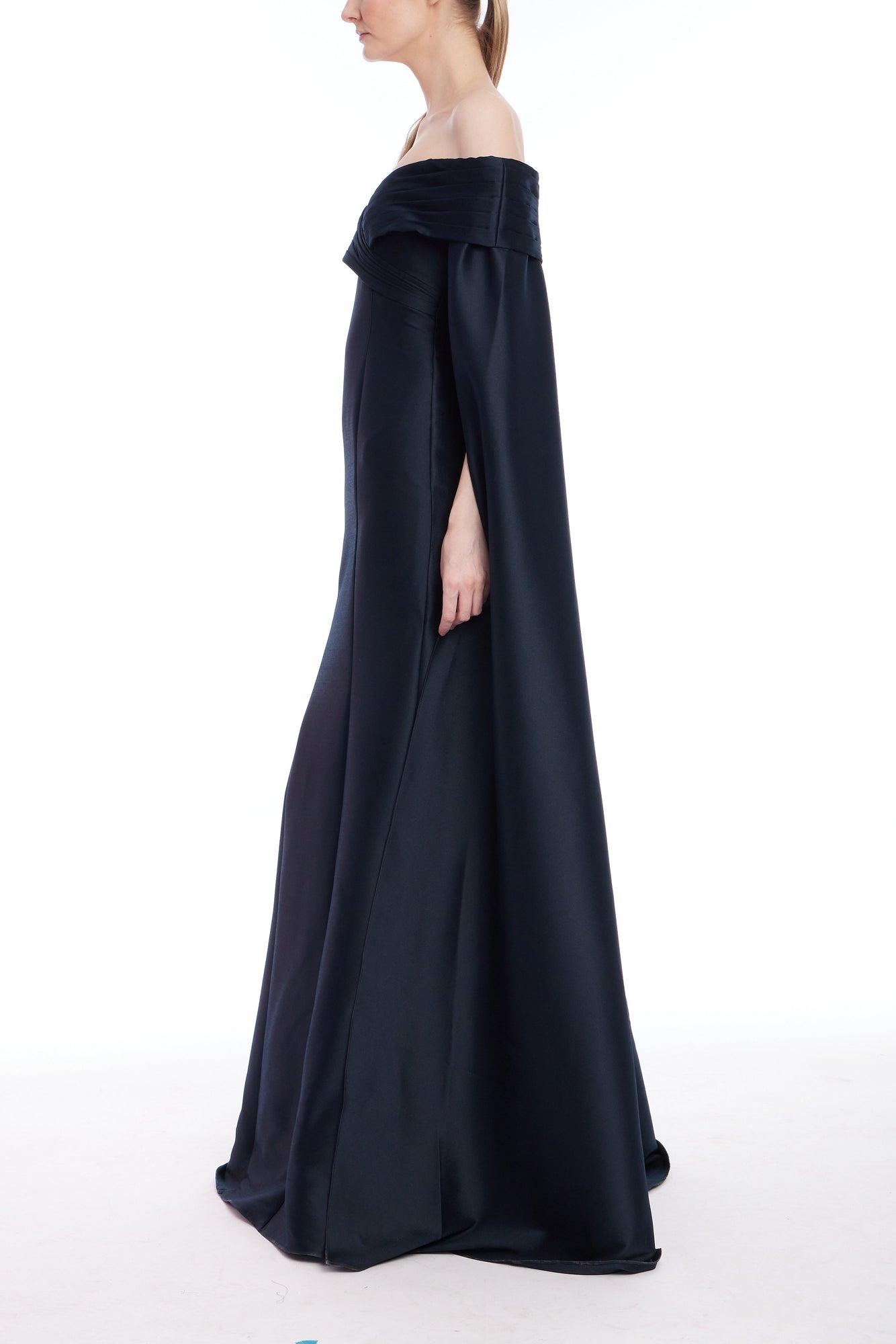 Badgley Mischka | Off Shoulder Cape Gown | Navy