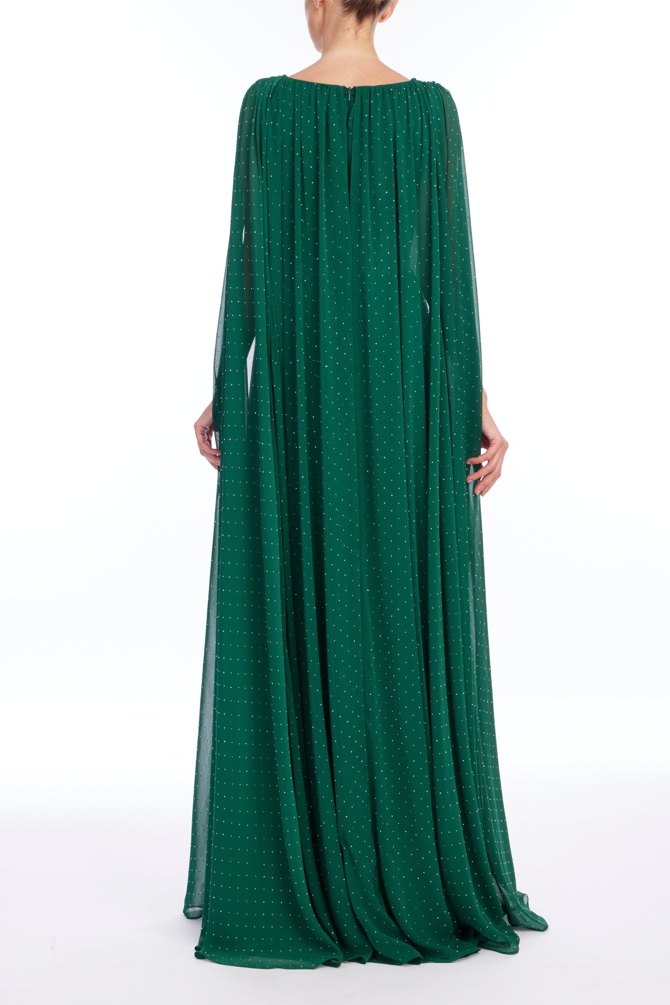 Badgley Mischka | V-Neck Stud Cape Gown | Dark Emerald